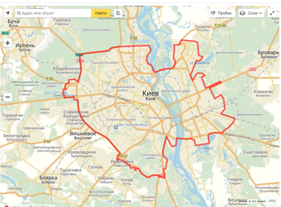 Карта бесплатной доставки по Киеву